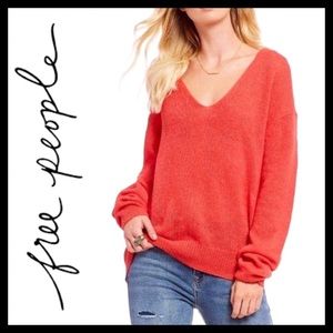 Free People Gossamer V Neck Sweater Coral